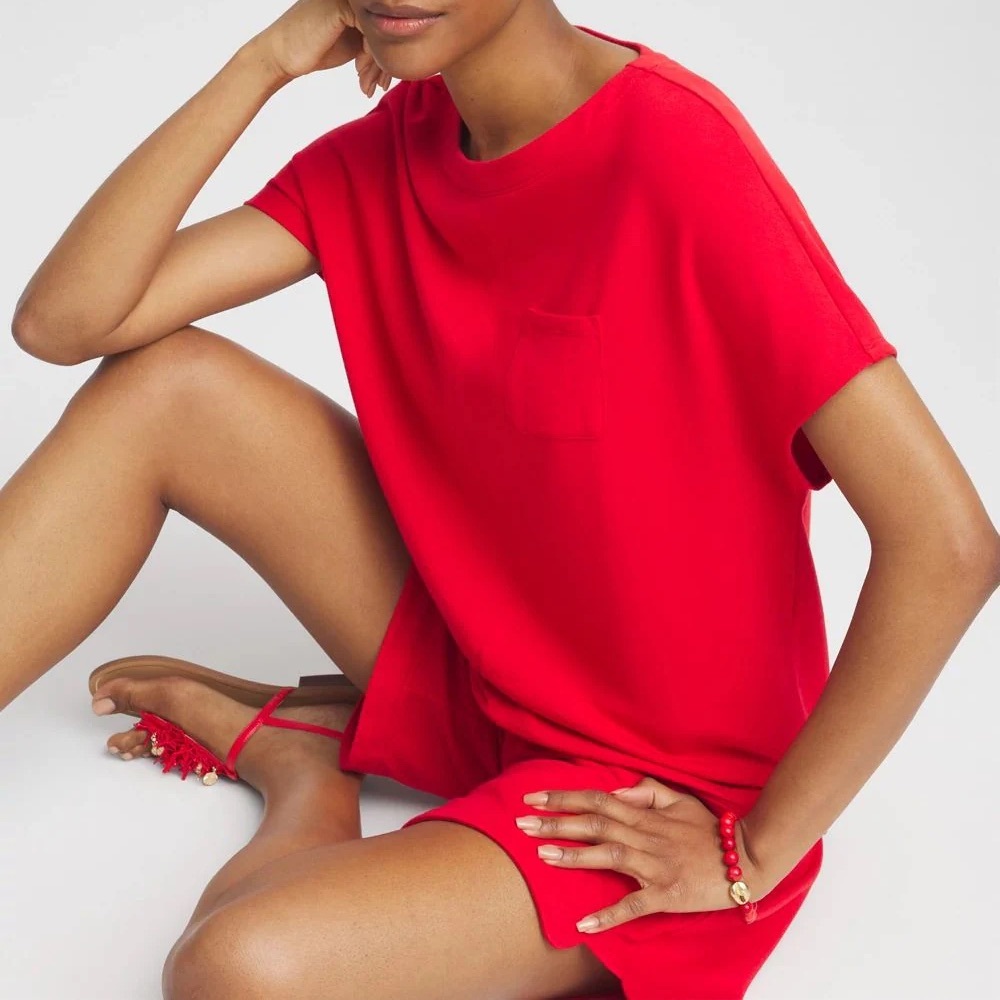 Chico’s Zenergy Set French Terry Cotton Shorts and Pocket Shirt Red